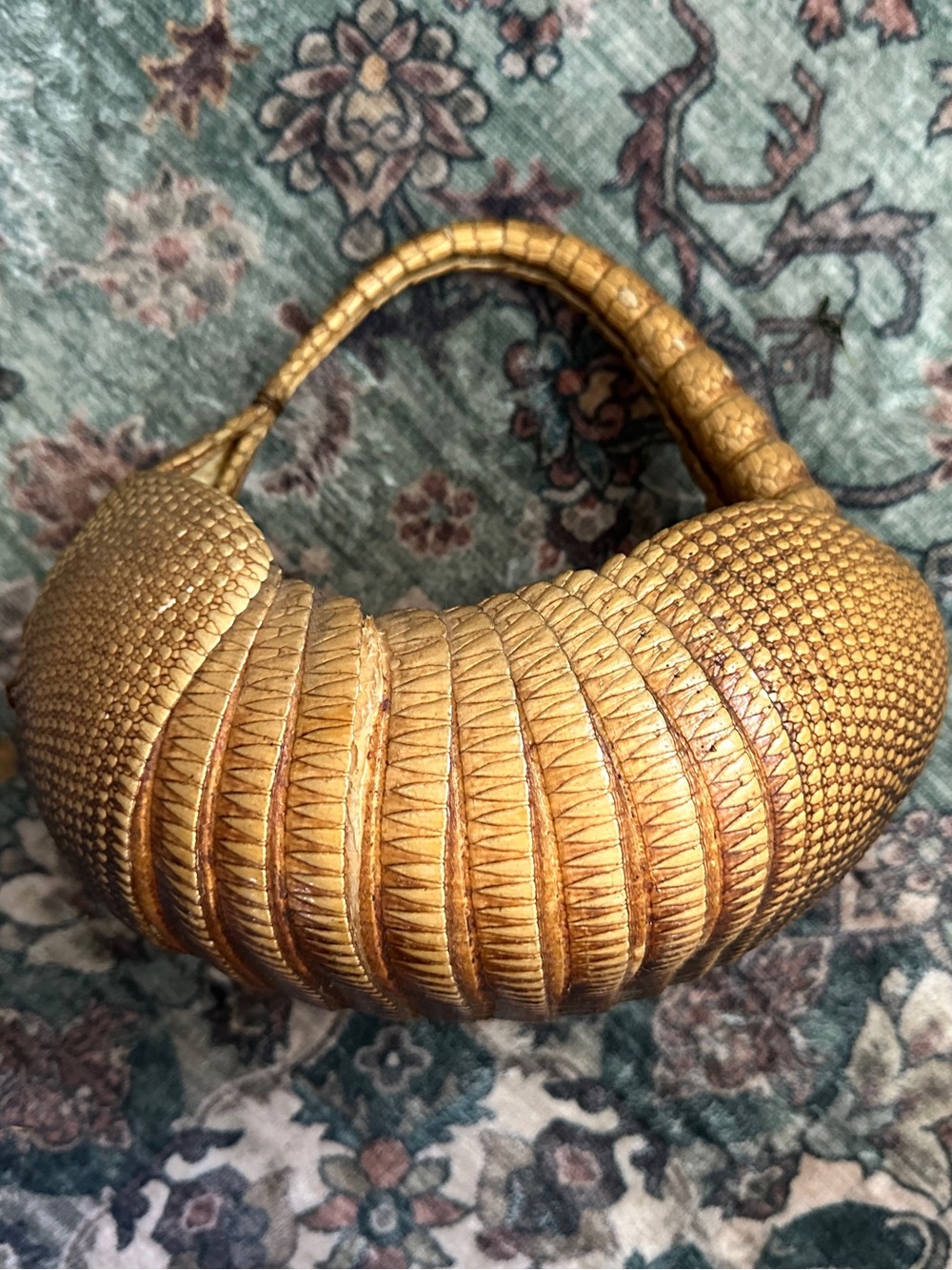 Vintage taxidermy, armadillo, shell basket